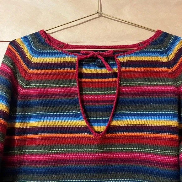 Vintage Abercrombie Stripe Tie Neck Sweater Flare Sleeve Cotton Wool Y2K Size L - Picture 5 of 14